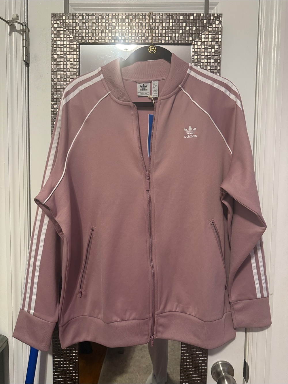 adidas Dusty Rose Women's Track Jacket with White Stripes